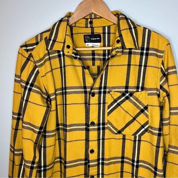 Original Use Men’s Gold & Black Plaid Long Sleeve Cotton Flannel Shirt Size M - Picture 5 of 16